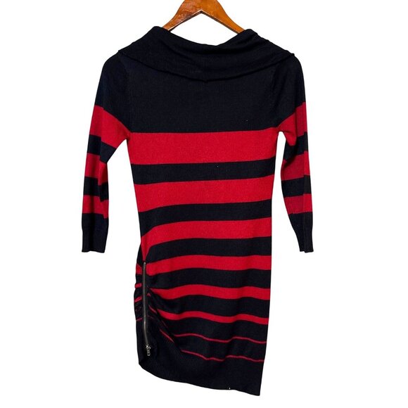Striped Black & Red Cowl Neck Sweater Dress W/ Zipper Detail Moral Fiber S - Picture 2 of 7